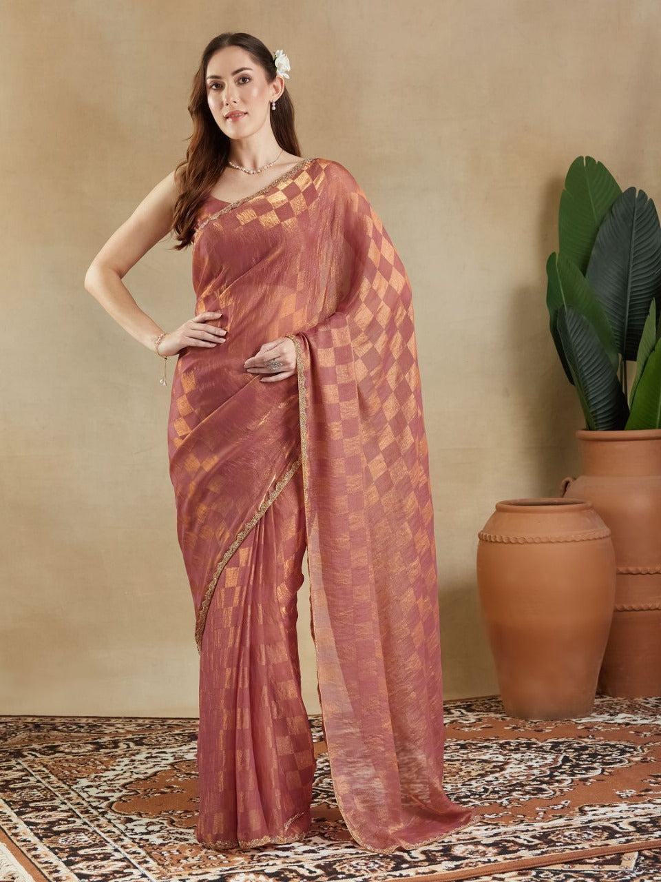 Jimmy Choo Checked Woven Shimmer Saree