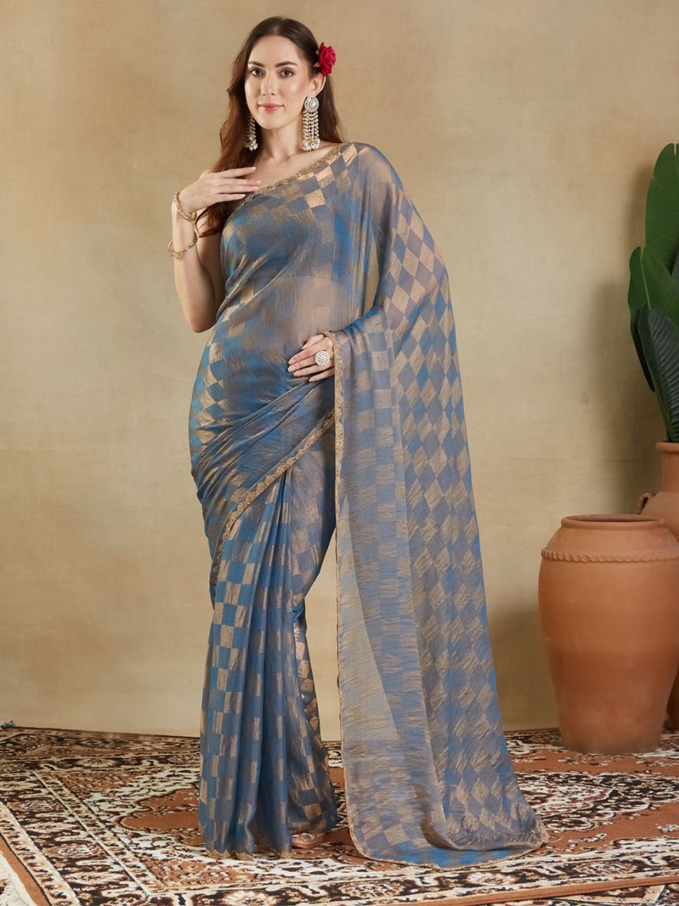 Jimmy Choo Checked Woven Shimmer Saree